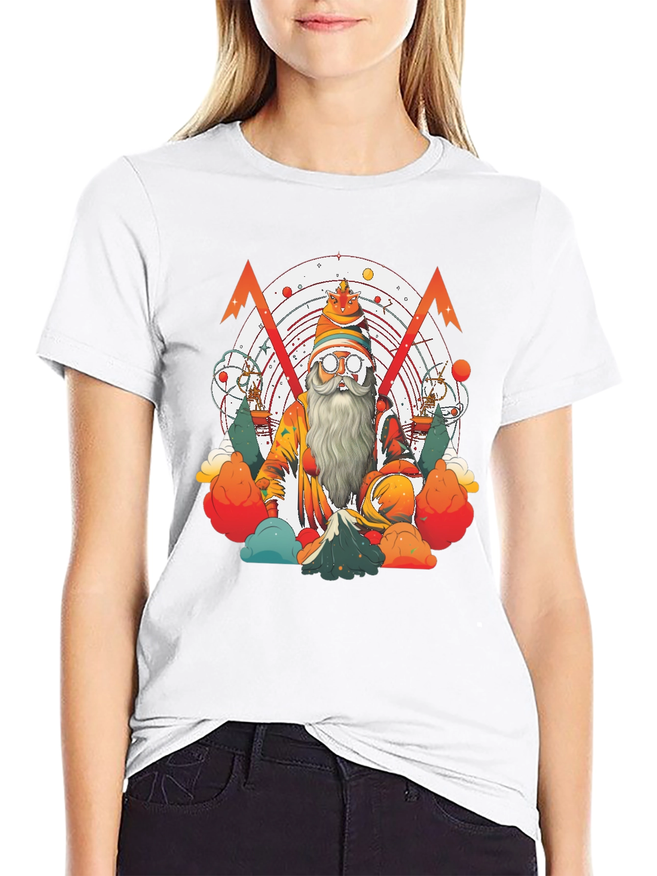 Camiseta Negra con Diseño de Mago Astronómico