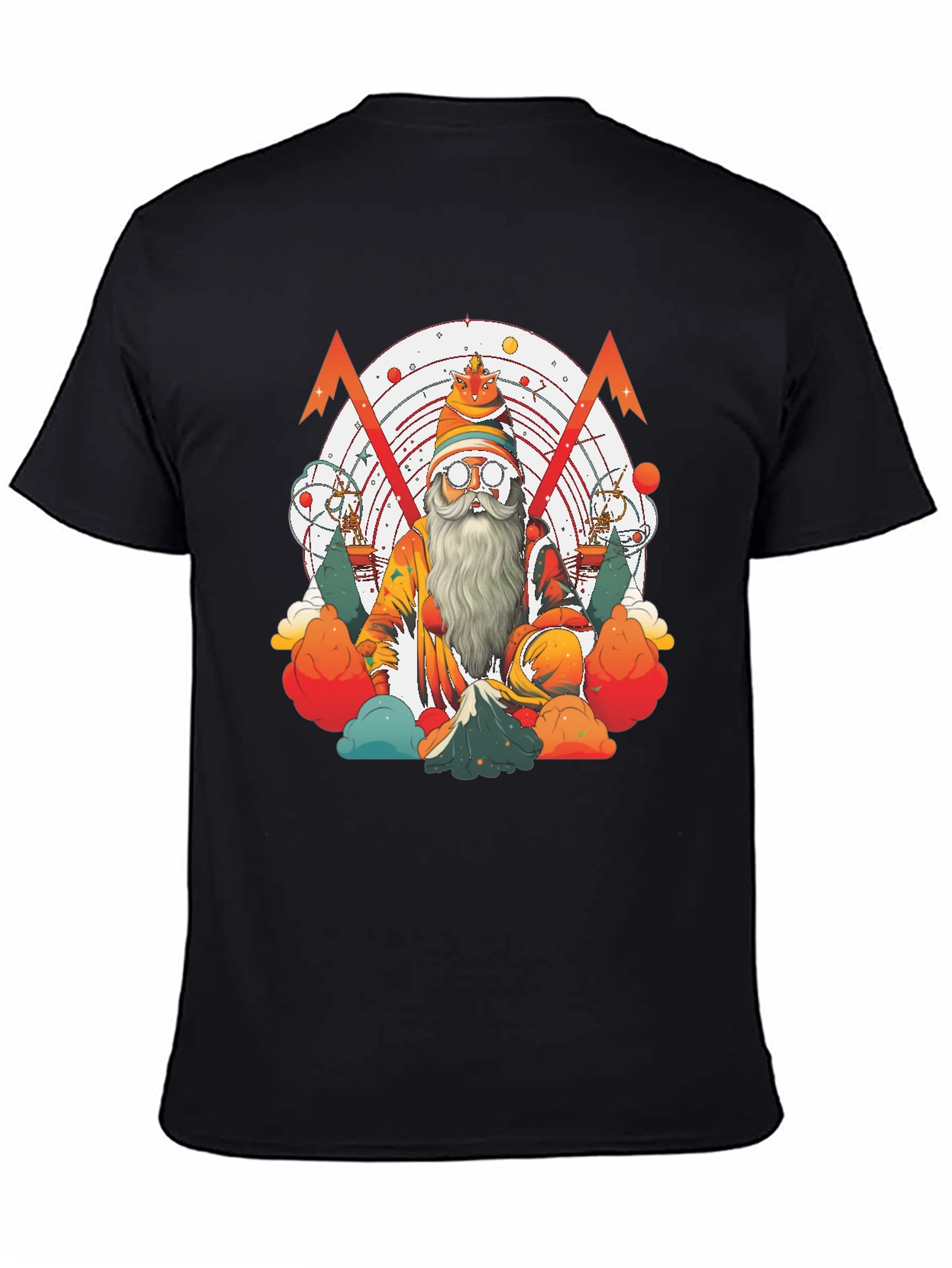 Camiseta Negra con Diseño de Mago Astronómico