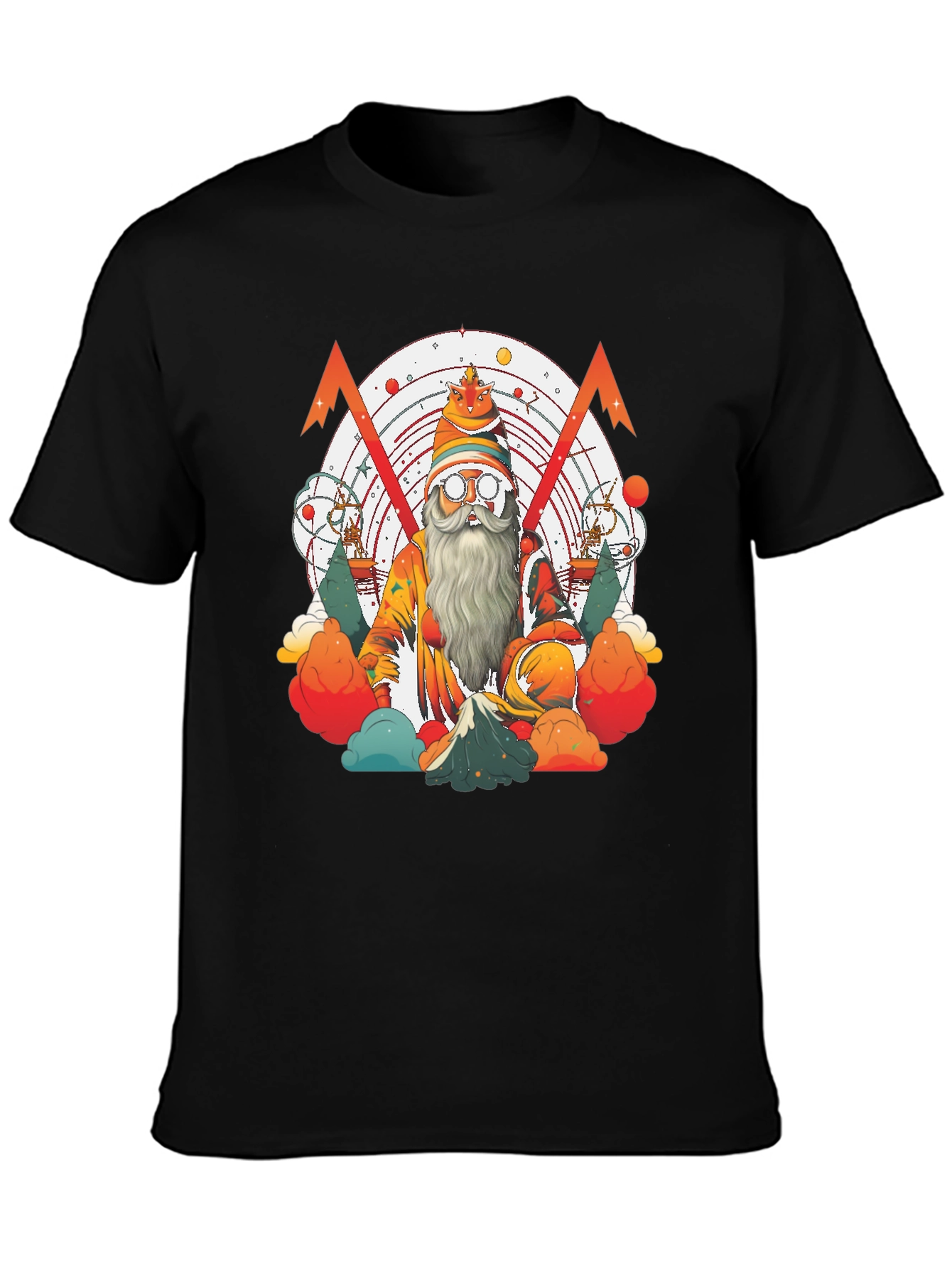 Camiseta Negra con Diseño de Mago Astronómico