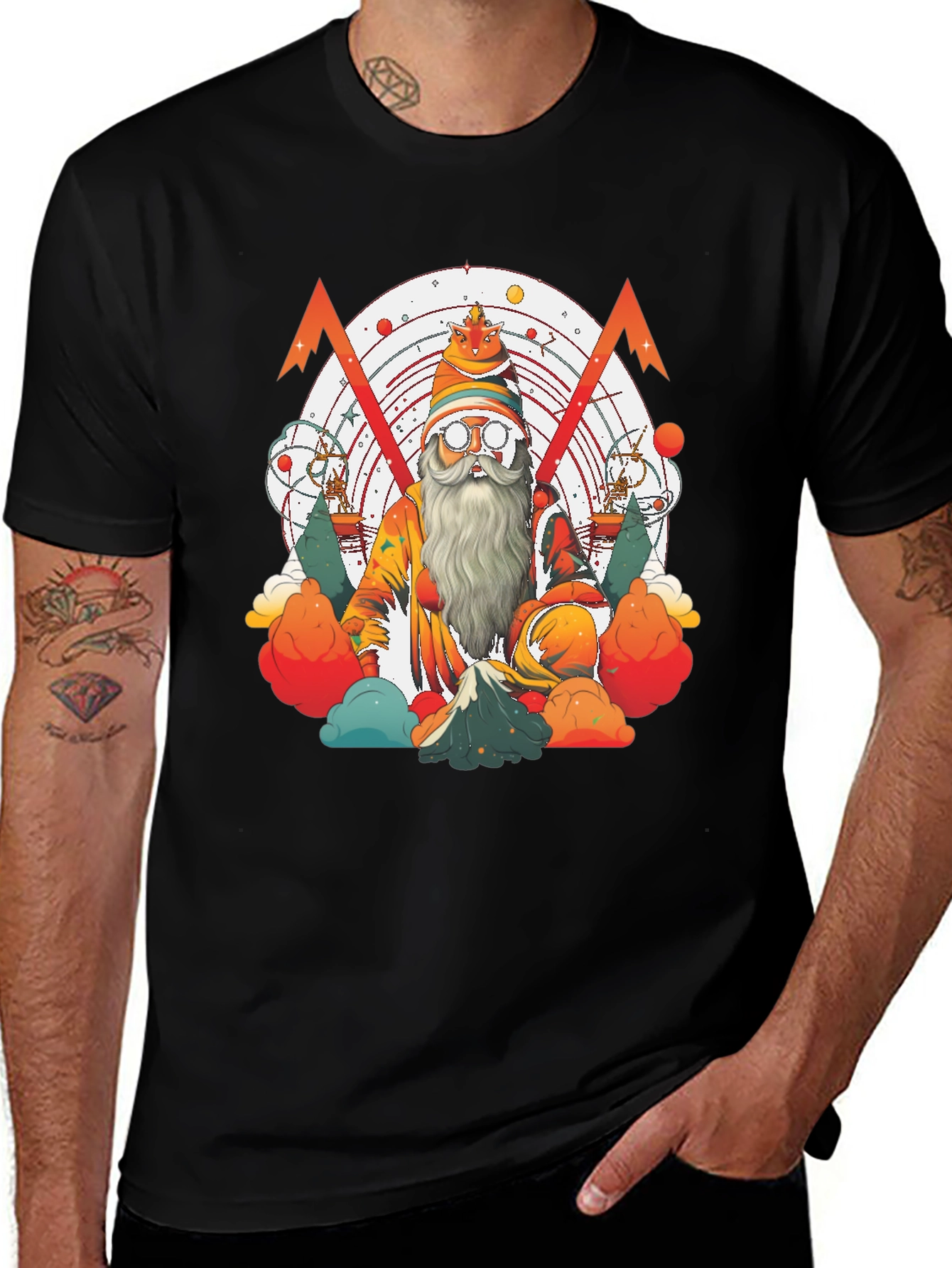 Camiseta Negra con Diseño de Mago Astronómico