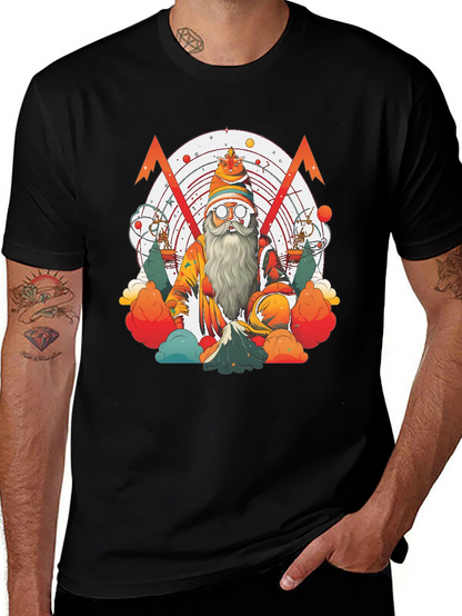 Camiseta Negra con Diseño de Mago Astronómico