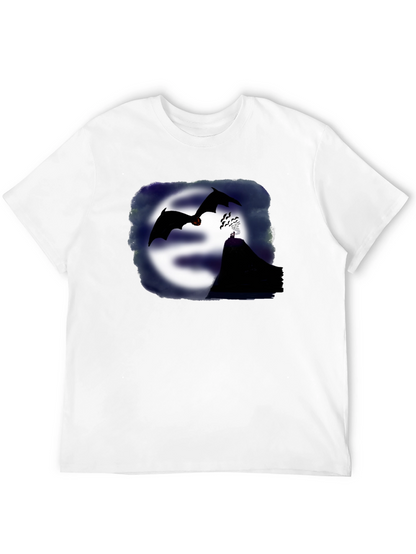 Camiseta Negra con Diseño de Murciélagos y Montaña