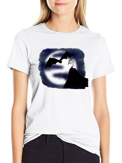 Camiseta Negra con Diseño de Murciélagos y Montaña