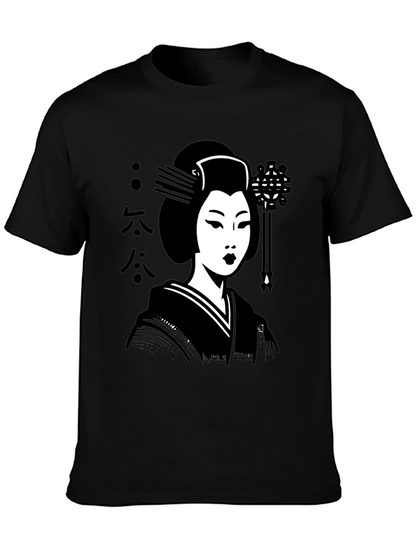 Camiseta Negra con Diseño de Geisha Japonesa