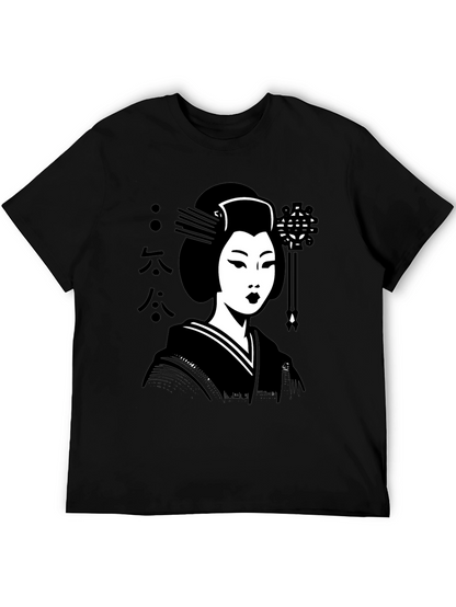 Camiseta Negra con Diseño de Geisha Japonesa