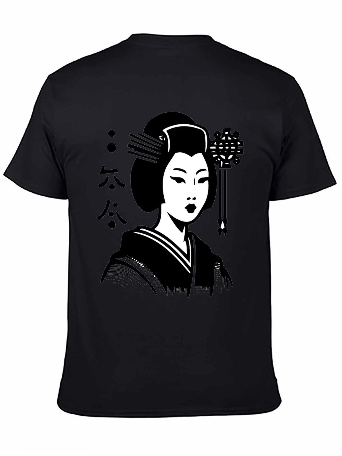 Camiseta Negra con Diseño de Geisha Japonesa