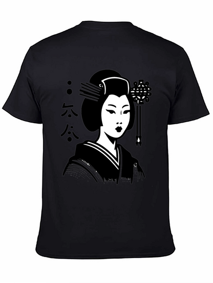 Camiseta Negra con Diseño de Geisha Japonesa