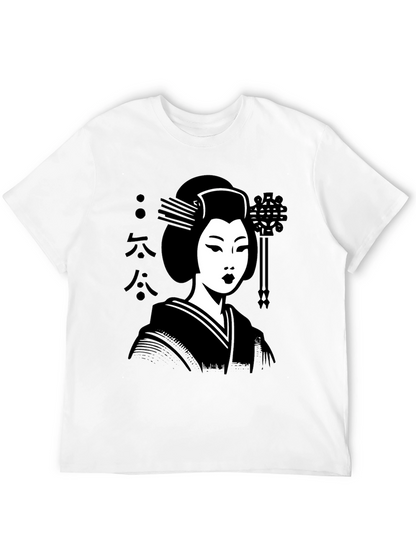 Camiseta Negra con Diseño de Geisha Japonesa
