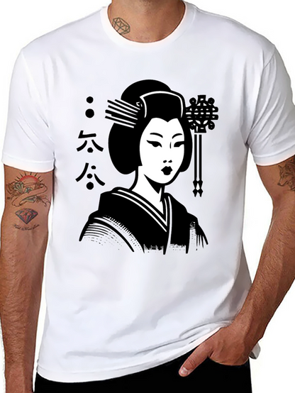 Camiseta Negra con Diseño de Geisha Japonesa