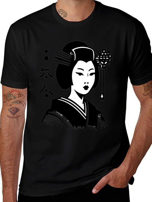 Camiseta Negra con Diseño de Geisha Japonesa