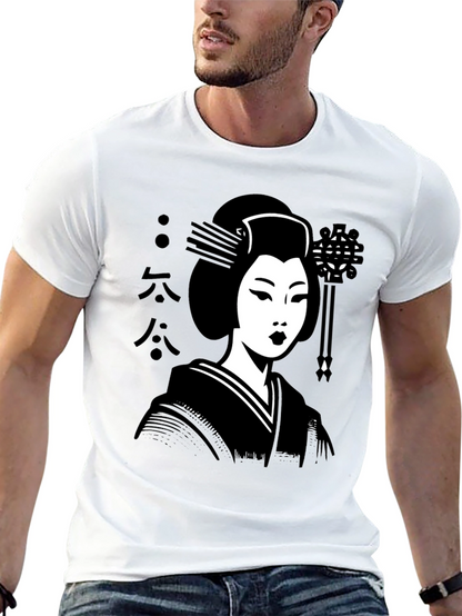 Camiseta Negra con Diseño de Geisha Japonesa