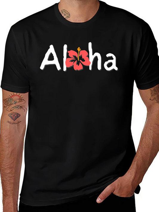 Camiseta Negra Aloha Floral Hombre Casual