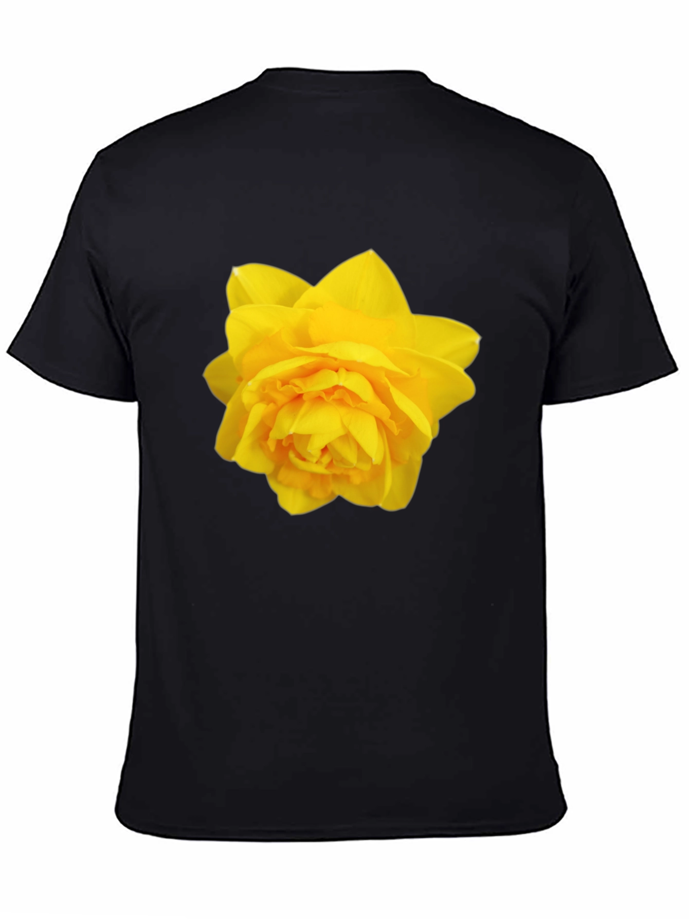 Camiseta Negra con Diseño Floral Amarillo