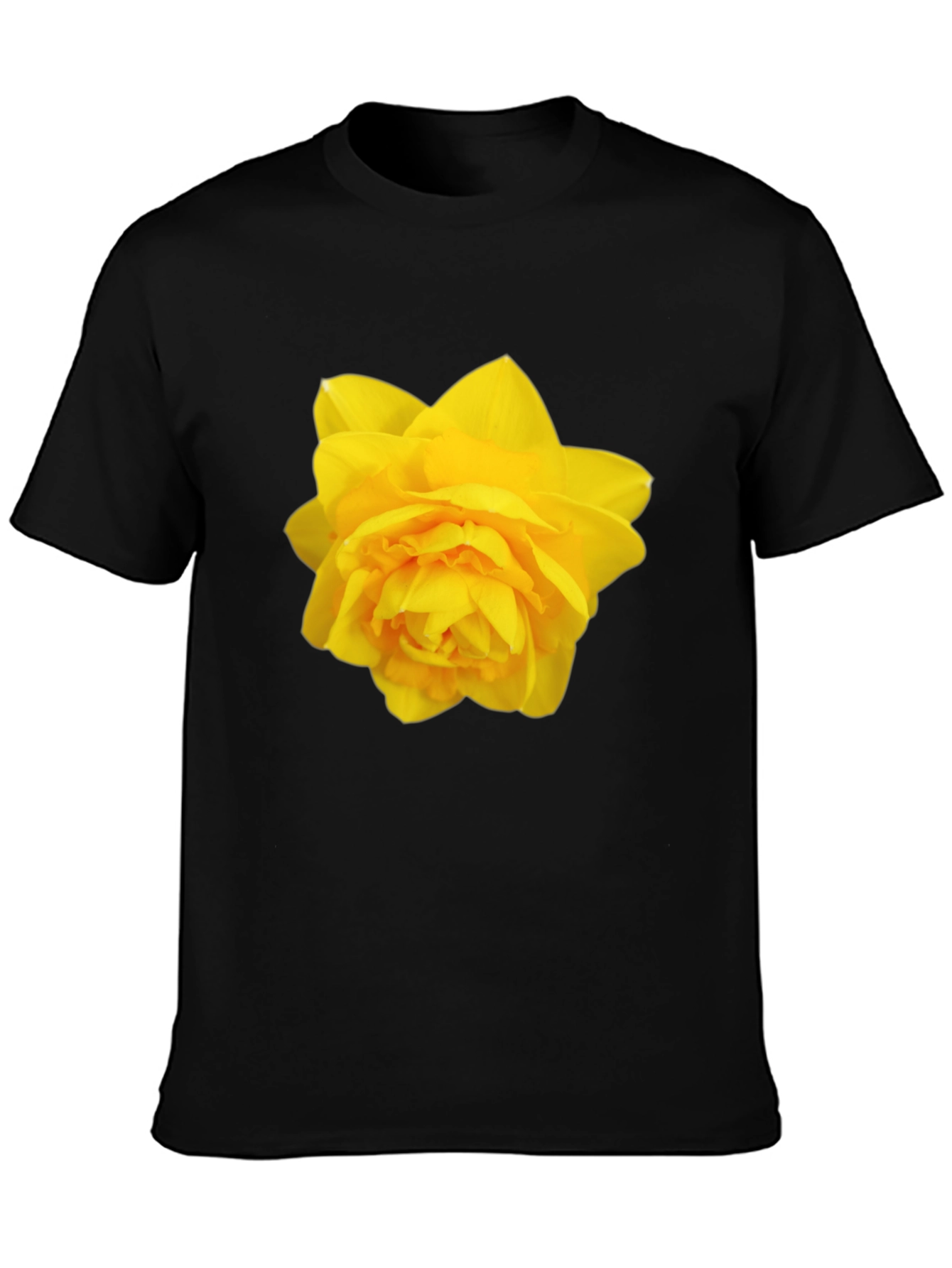 Camiseta Negra con Diseño Floral Amarillo