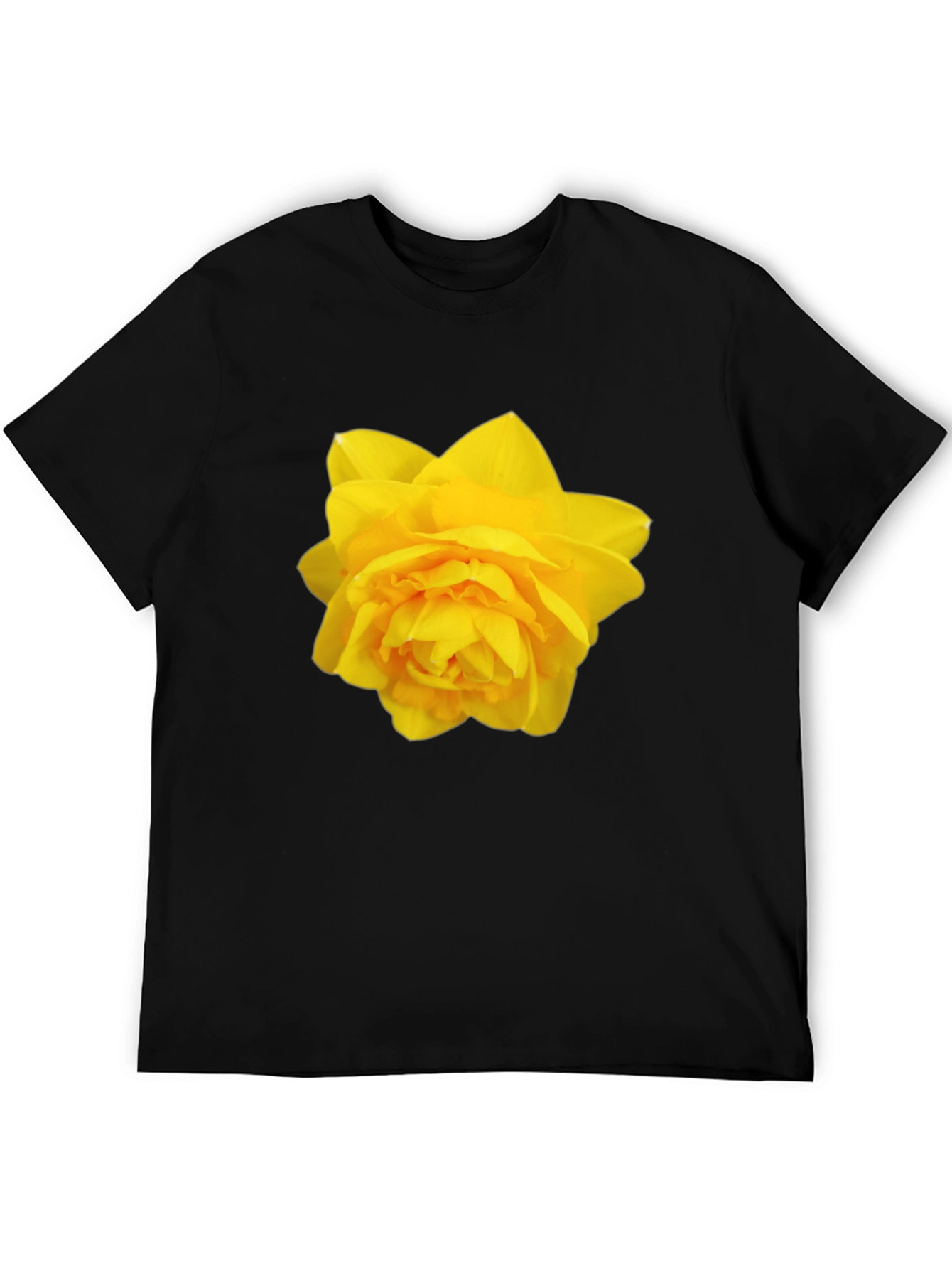 Camiseta Negra con Diseño Floral Amarillo