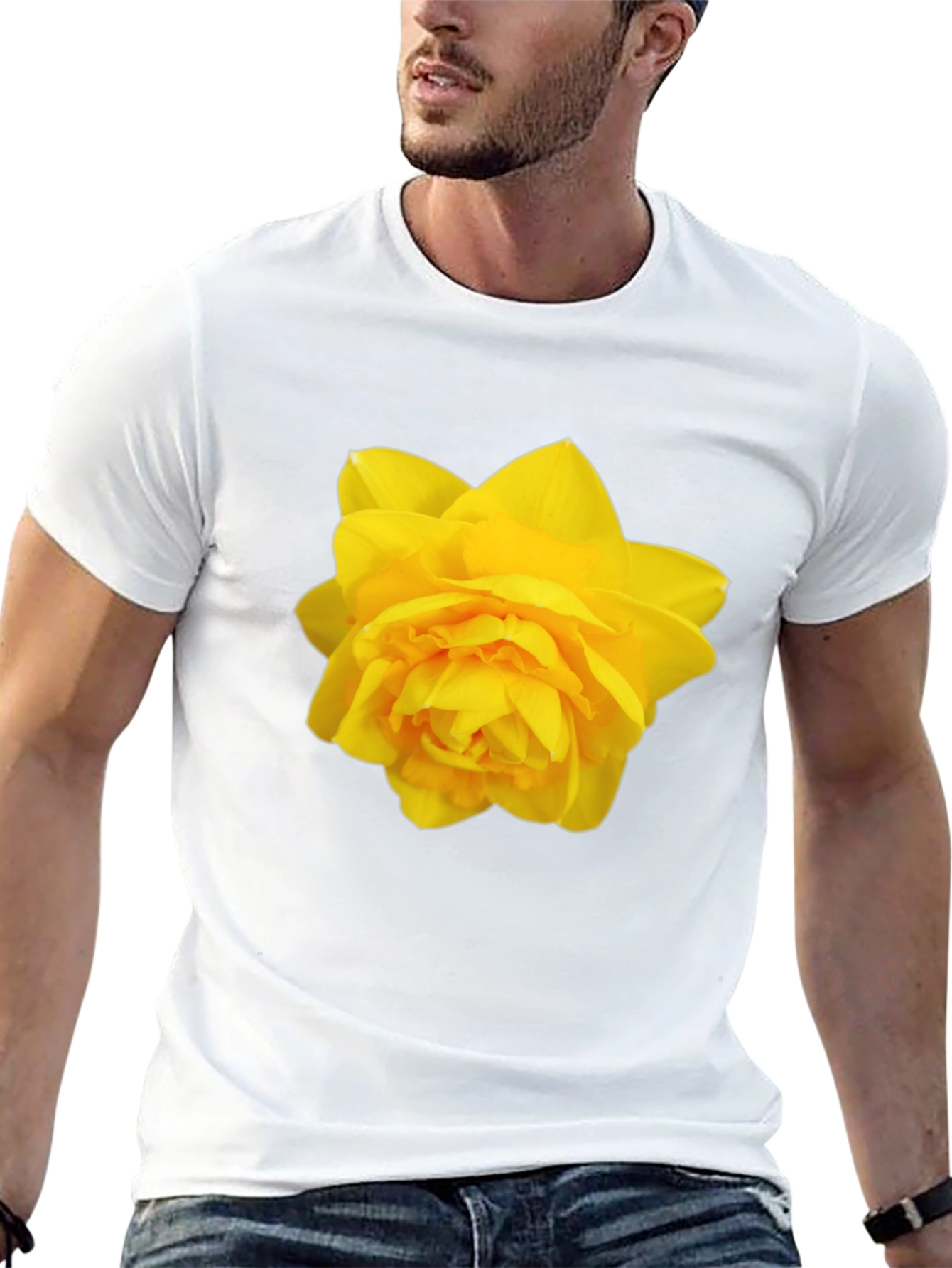 Camiseta Negra con Diseño Floral Amarillo