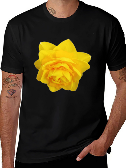 Camiseta Negra con Diseño Floral Amarillo