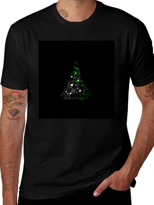 Camiseta Negra con Diseño de Árbol de Navidad Iluminado
