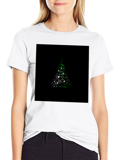Camiseta Negra con Diseño de Árbol de Navidad Iluminado