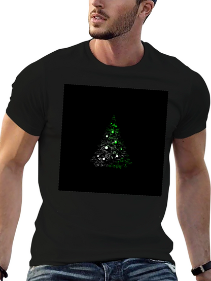 Camiseta Negra con Diseño de Árbol de Navidad Iluminado