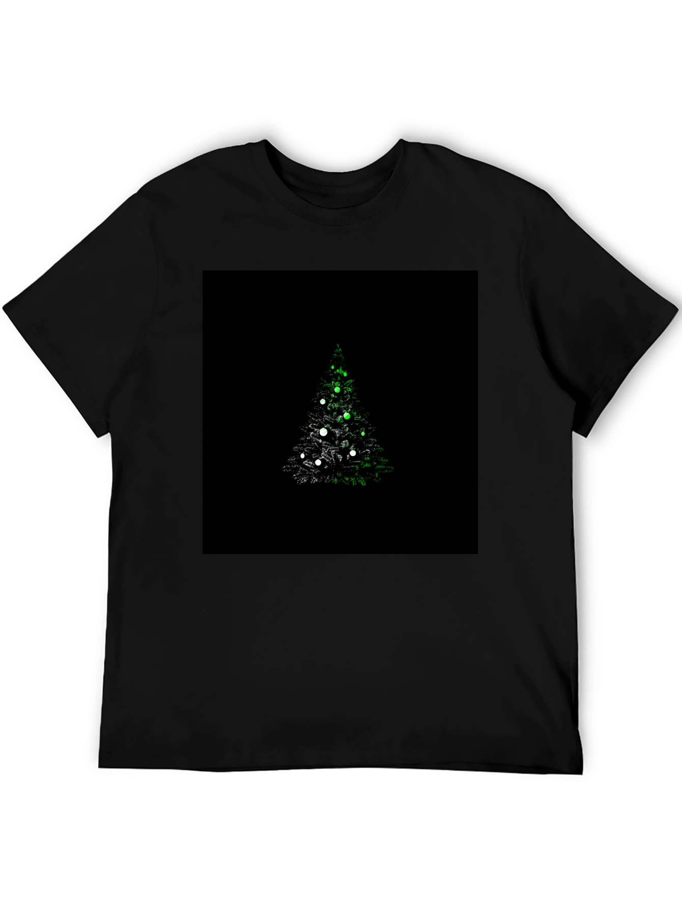Camiseta Negra con Diseño de Árbol de Navidad Iluminado