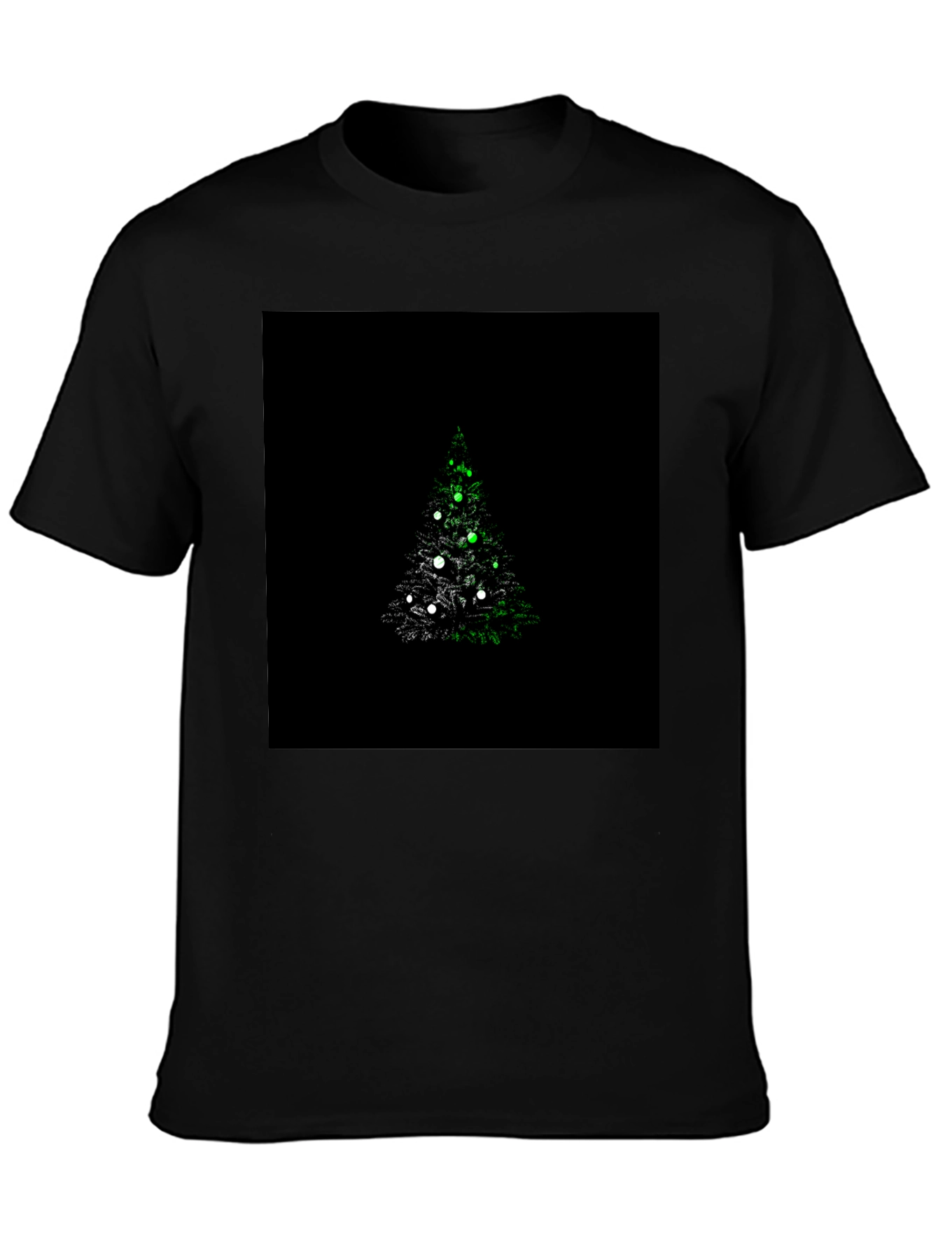 Camiseta Negra con Diseño de Árbol de Navidad Iluminado