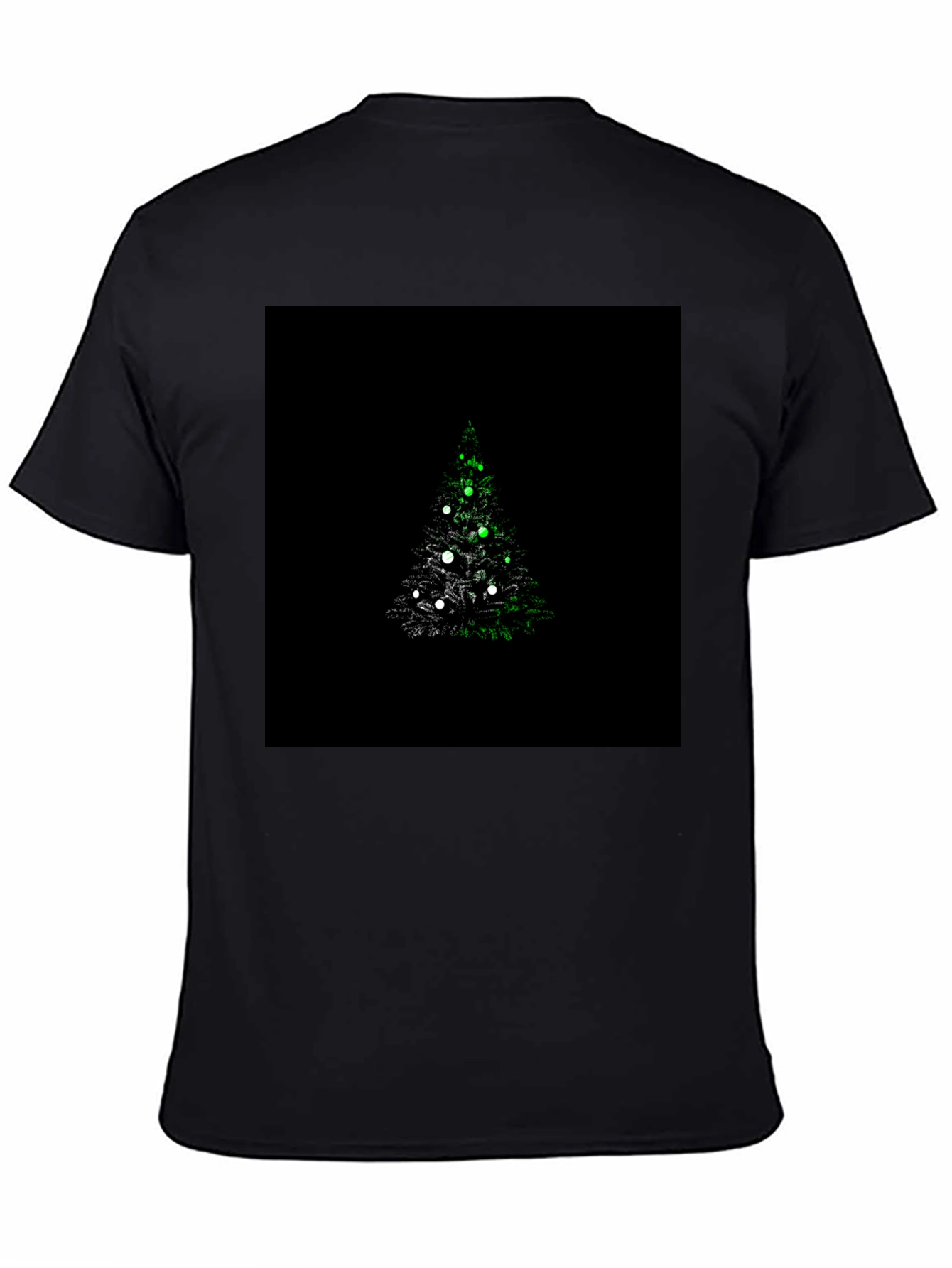 Camiseta Negra con Diseño de Árbol de Navidad Iluminado