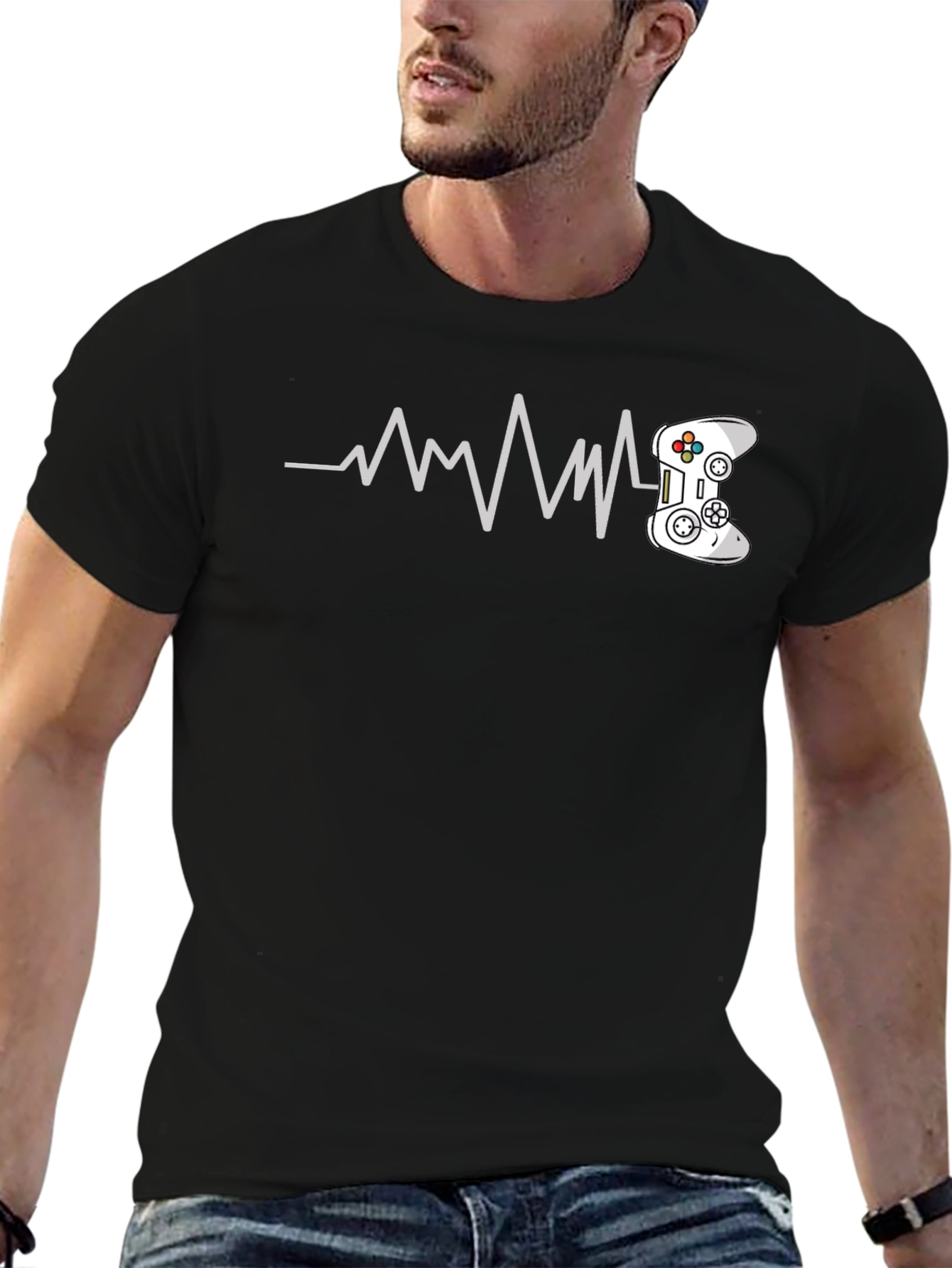Camiseta Negra Gamer Heartbeat para Hombre
