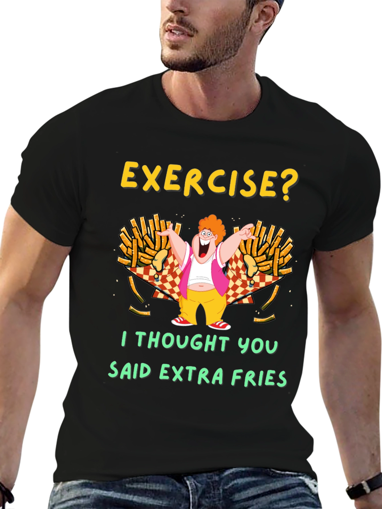 Camiseta Negra Exercise? Extra Fries