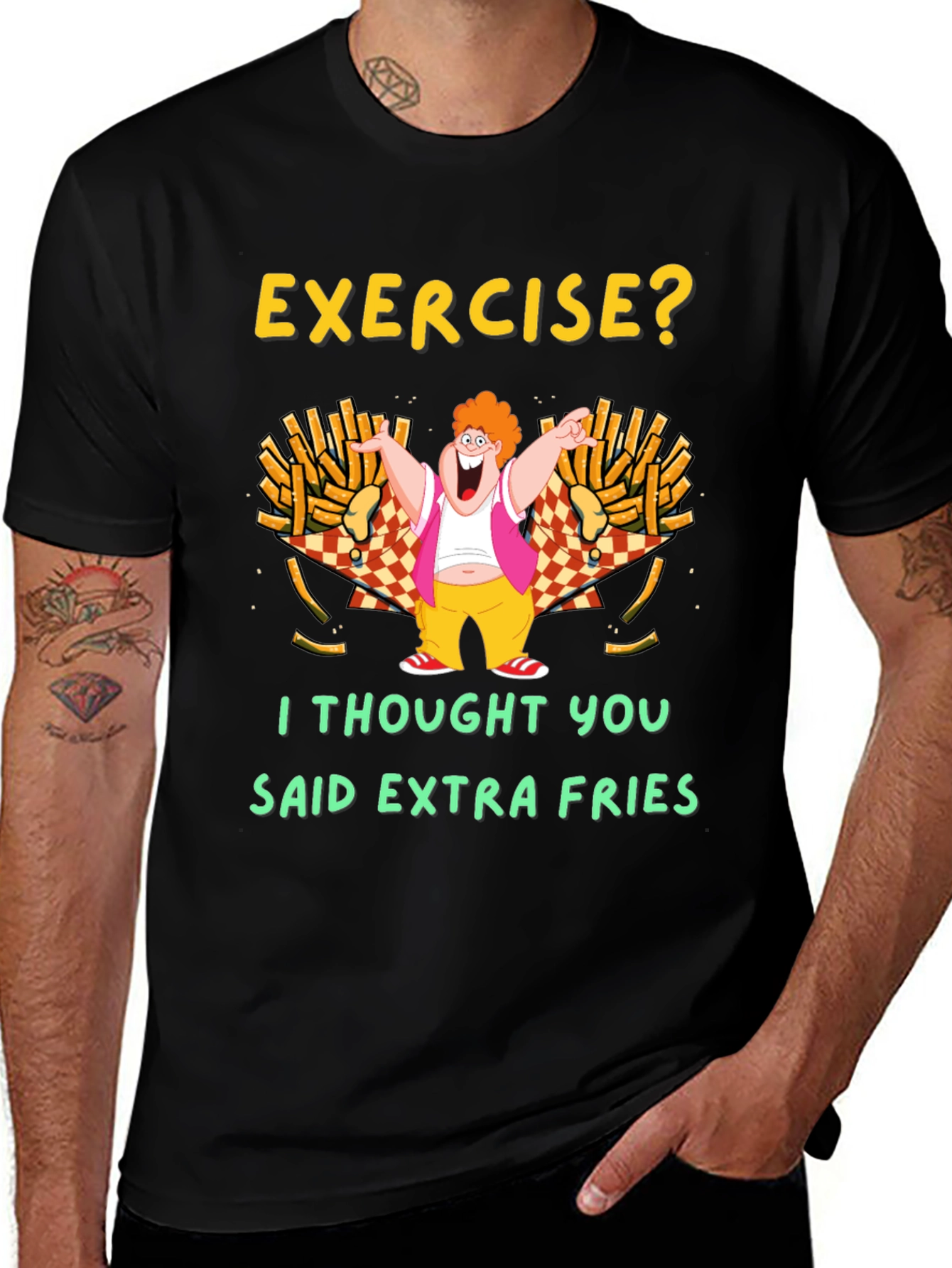Camiseta Negra Exercise? Extra Fries