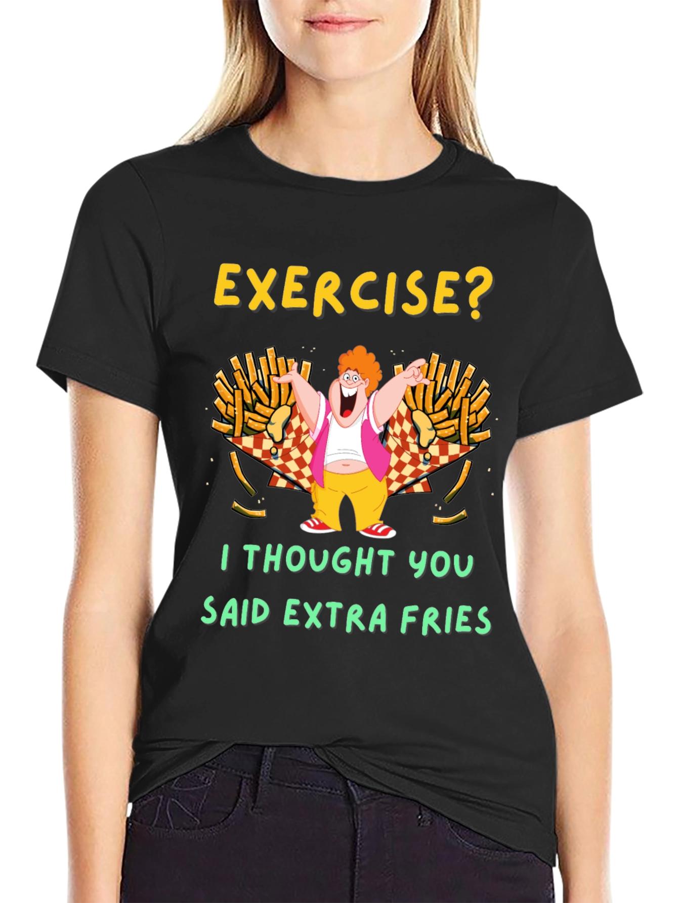 Camiseta Negra Exercise? Extra Fries