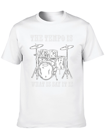 Camiseta Negra con Diseño de Batería y Frase Musical