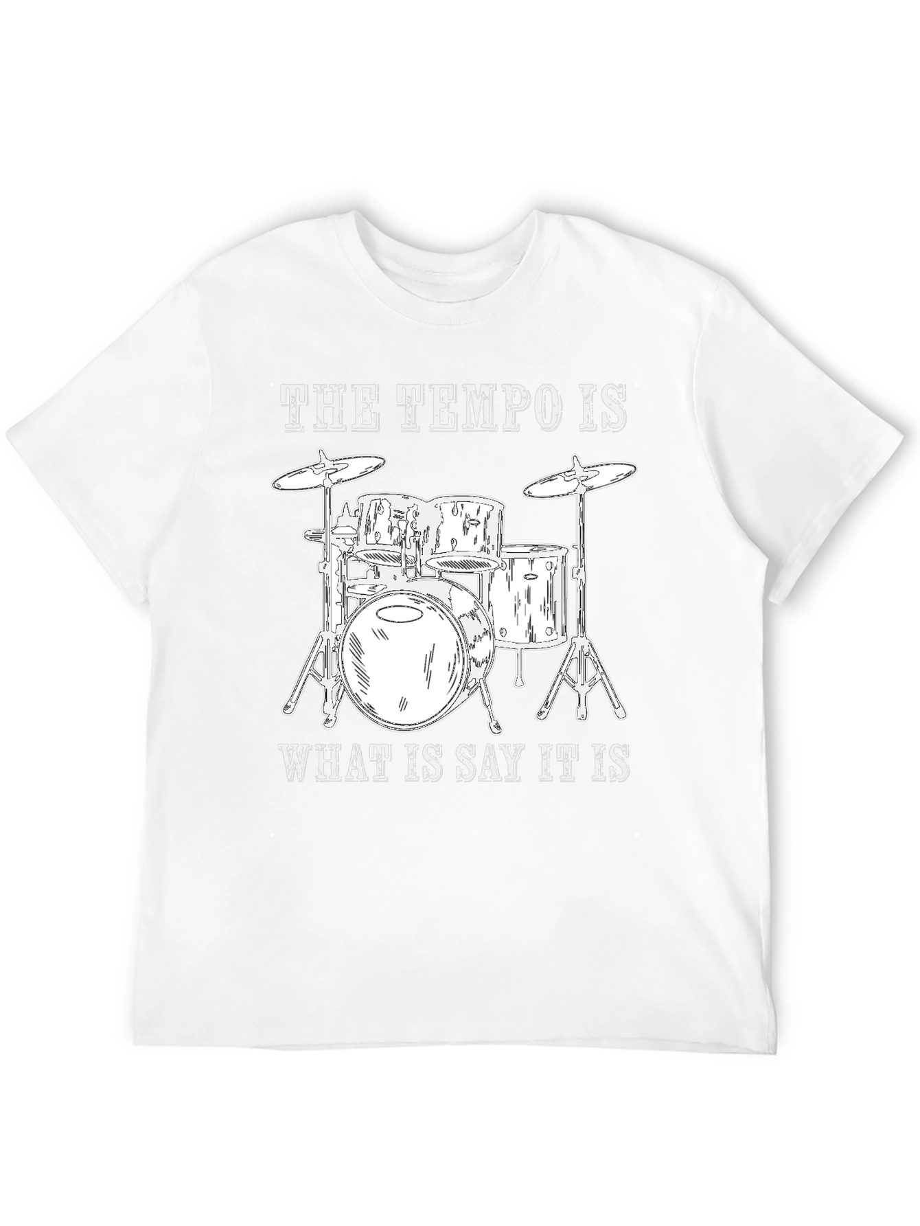 Camiseta Negra con Diseño de Batería y Frase Musical