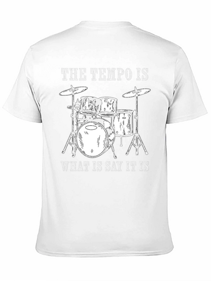 Camiseta Negra con Diseño de Batería y Frase Musical
