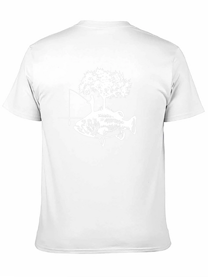 Camiseta Negra con Diseño de Pesca y Árbol