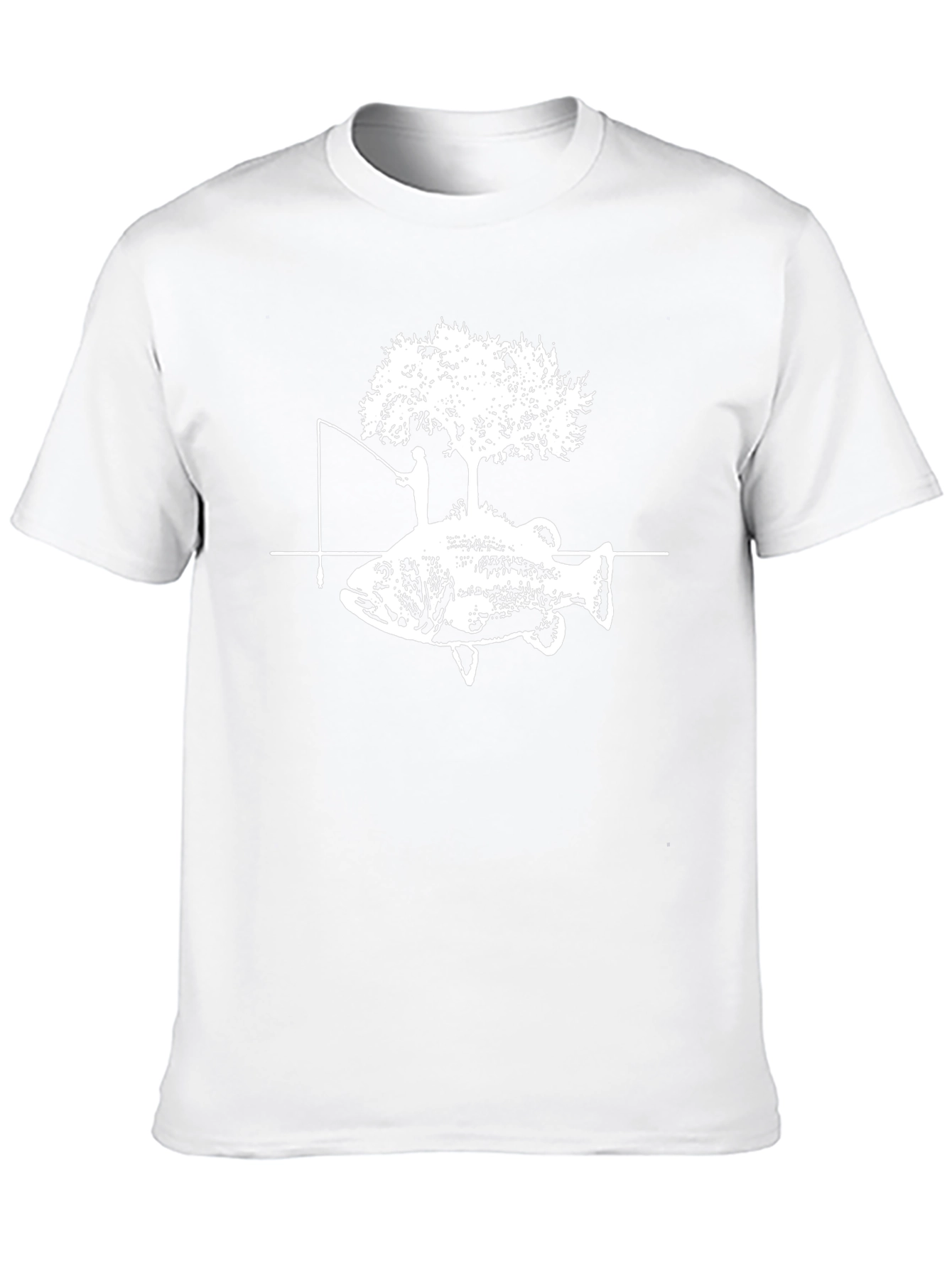 Camiseta Negra con Diseño de Pesca y Árbol
