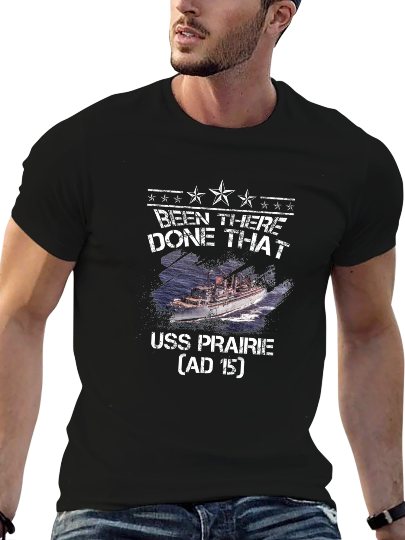 Camiseta Negra USS Prairie - Estilo Militar