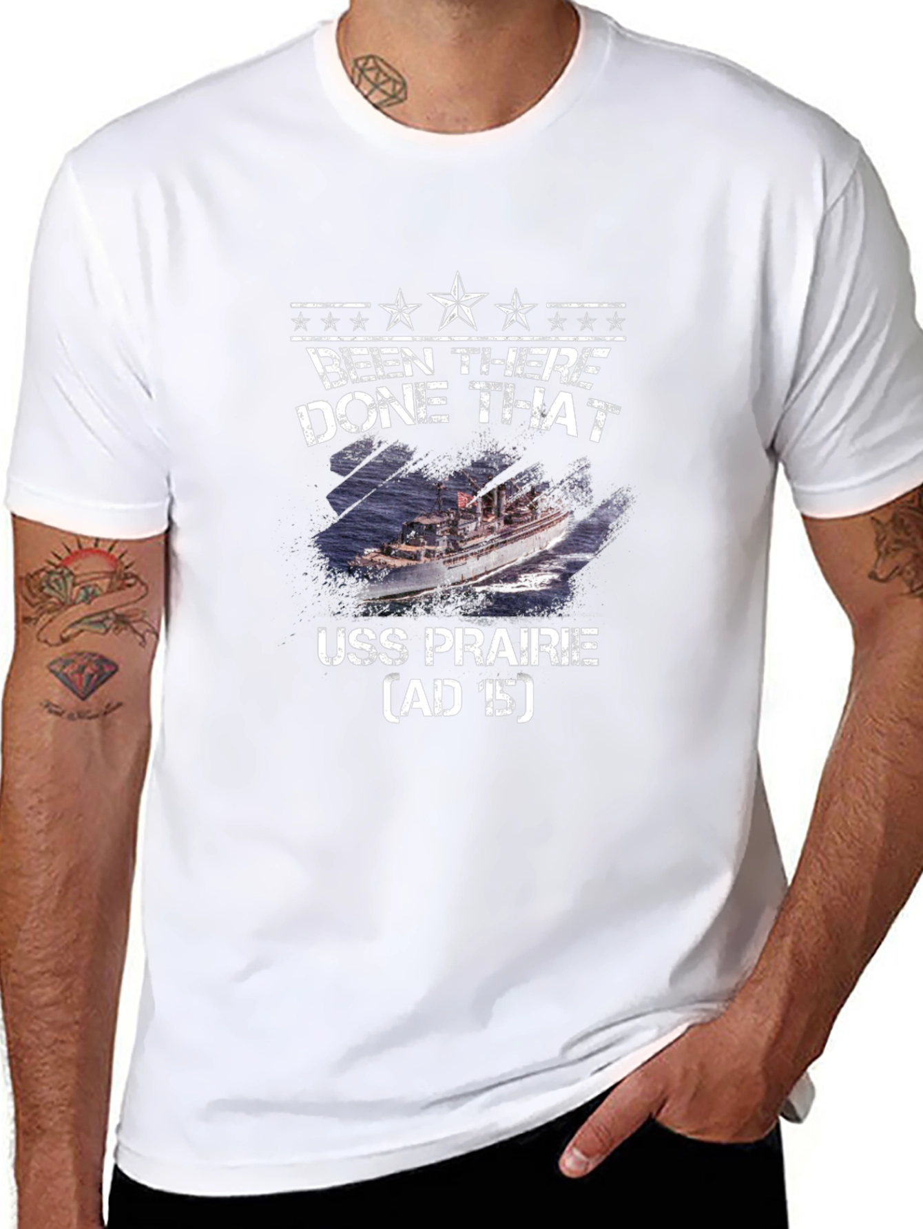 Camiseta Negra USS Prairie - Estilo Militar