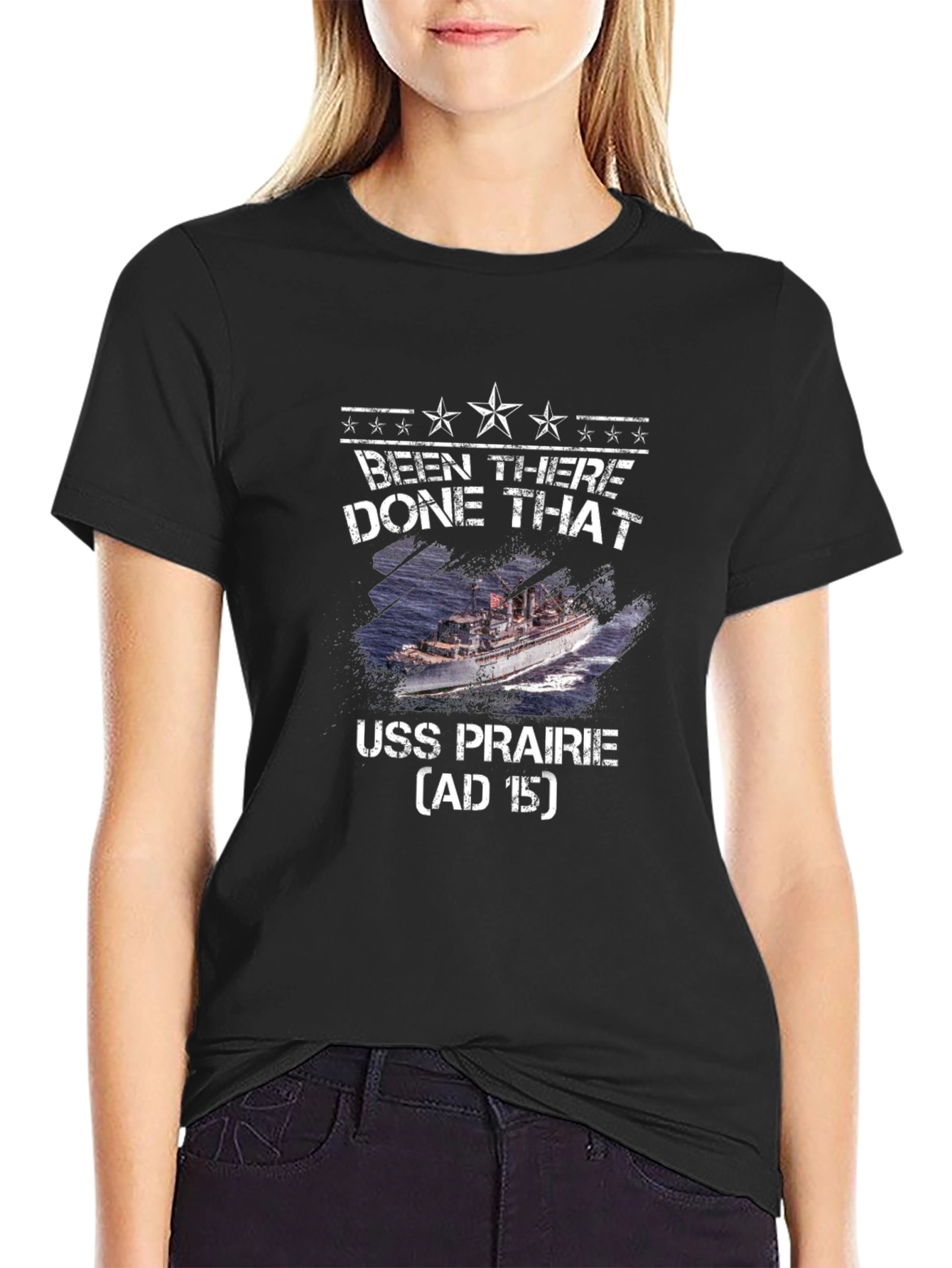 Camiseta Negra USS Prairie - Estilo Militar