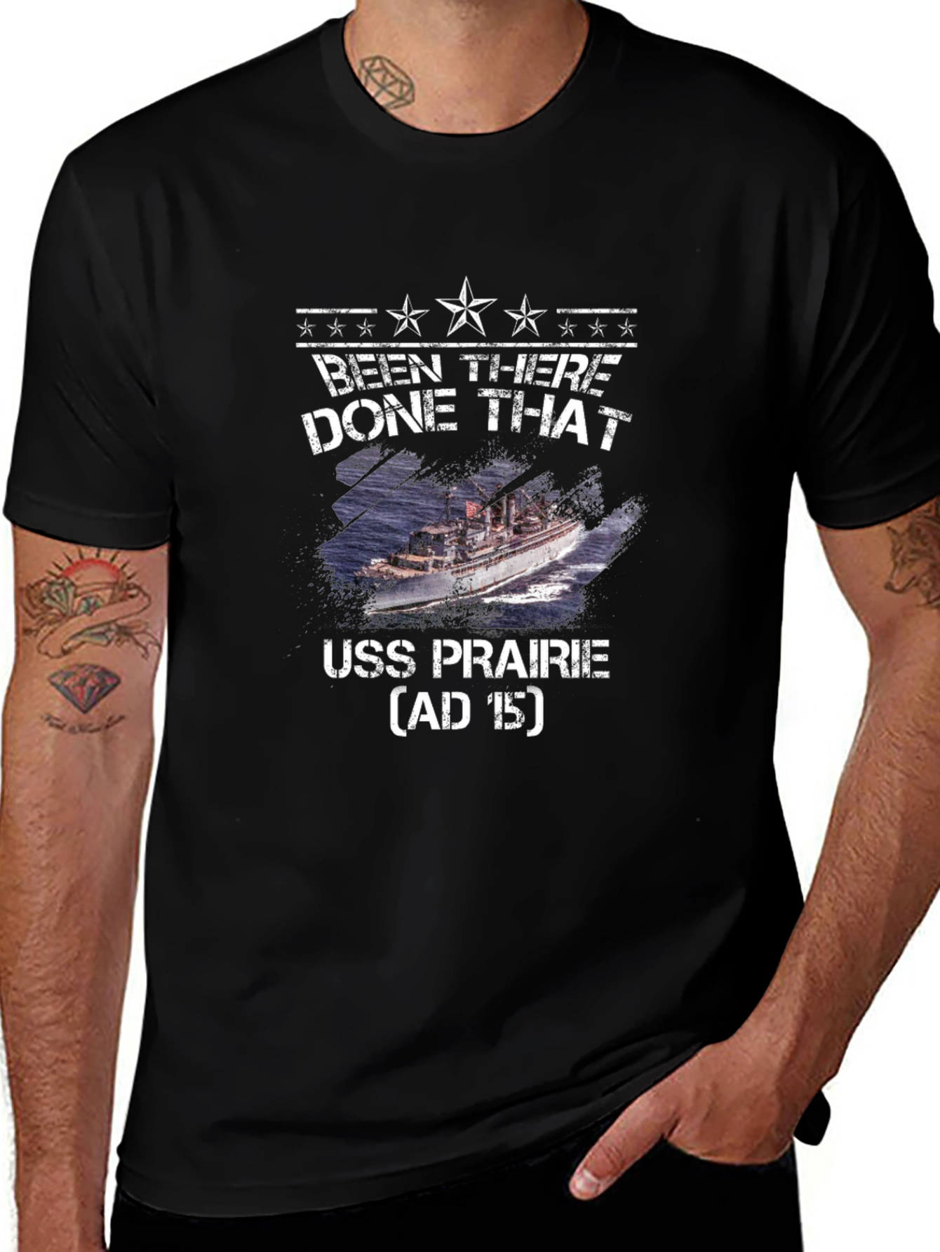 Camiseta Negra USS Prairie - Estilo Militar