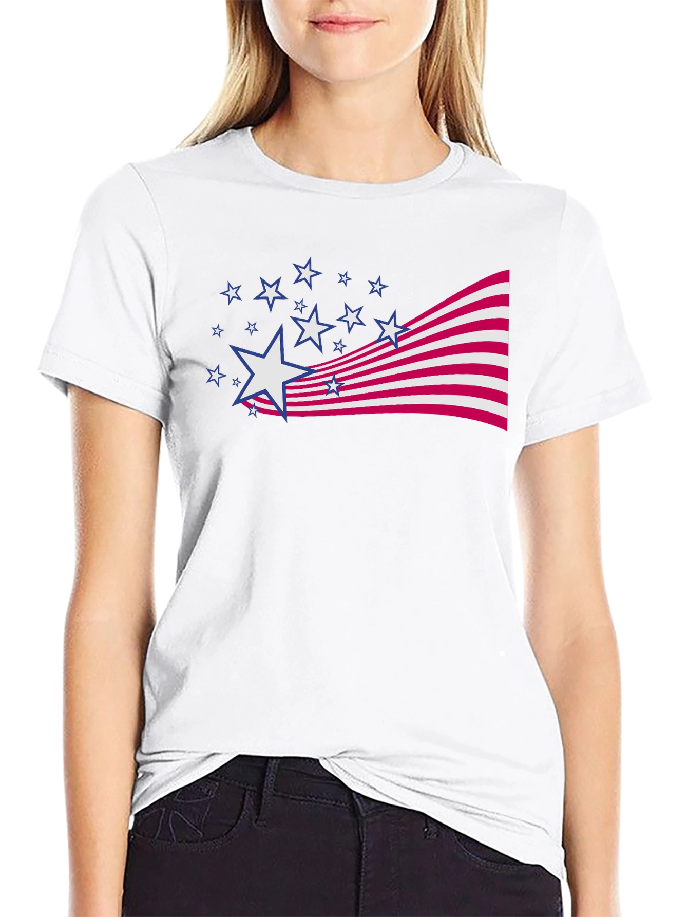 Camiseta Negra Estampado Patriótico Americano
