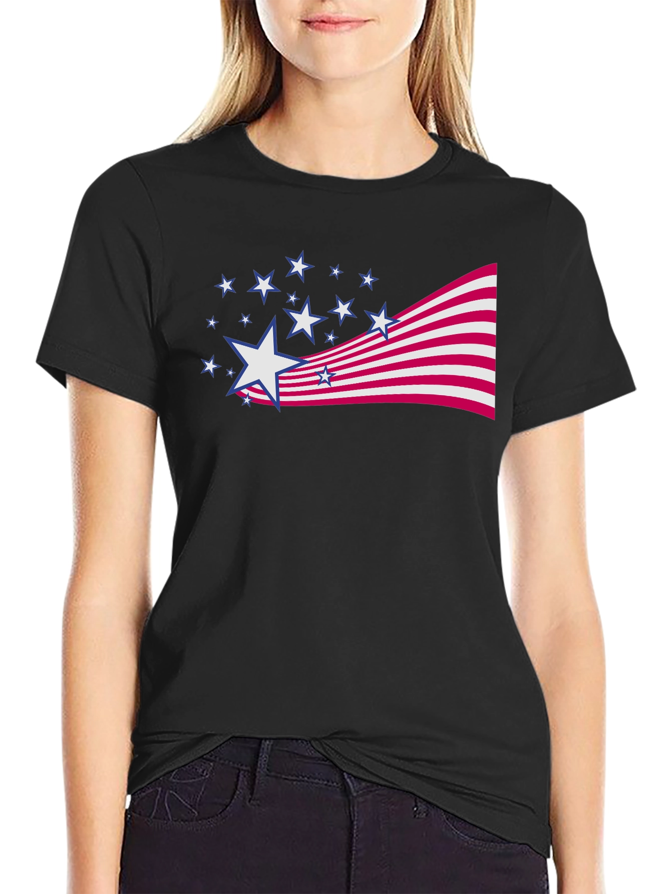 Camiseta Negra Estampado Patriótico Americano