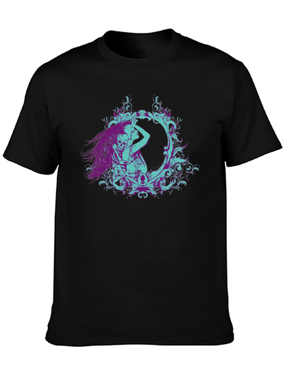 Camiseta Negra con Diseño Artístico de Esqueleto y Mujer