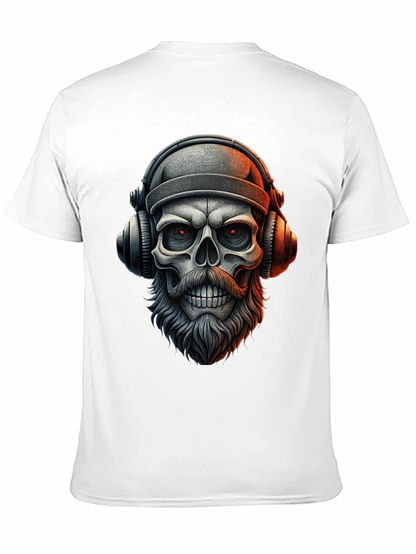 Camiseta Negra con Calavera Barbuda y Audífonos