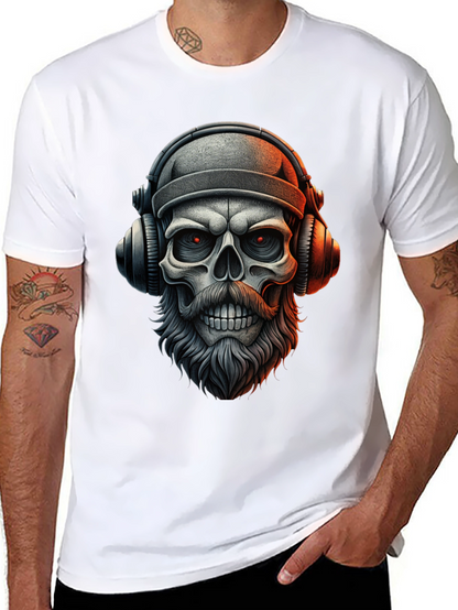 Camiseta Negra con Calavera Barbuda y Audífonos