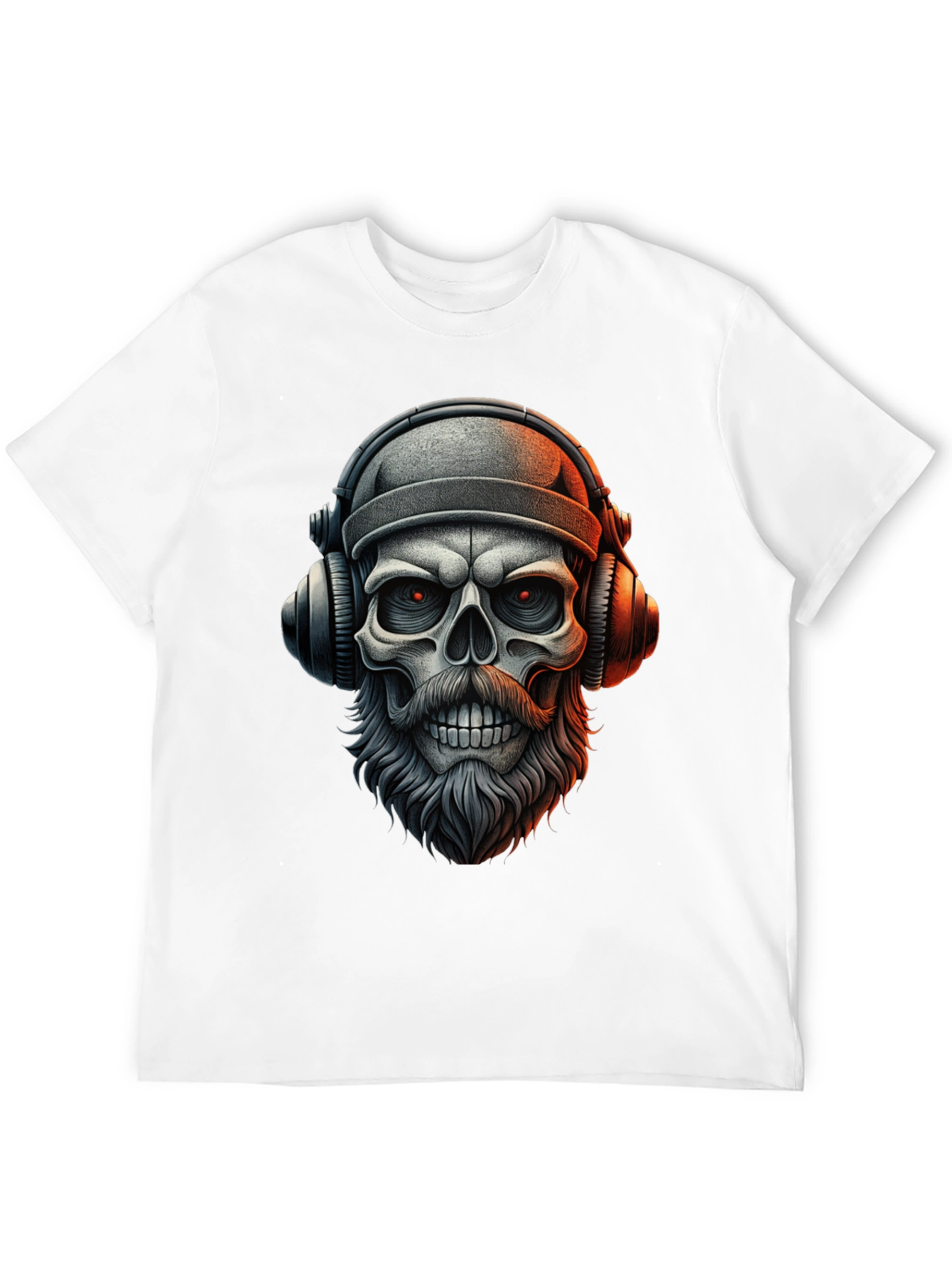 Camiseta Negra con Calavera Barbuda y Audífonos