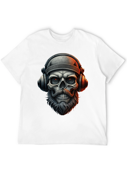 Camiseta Negra con Calavera Barbuda y Audífonos