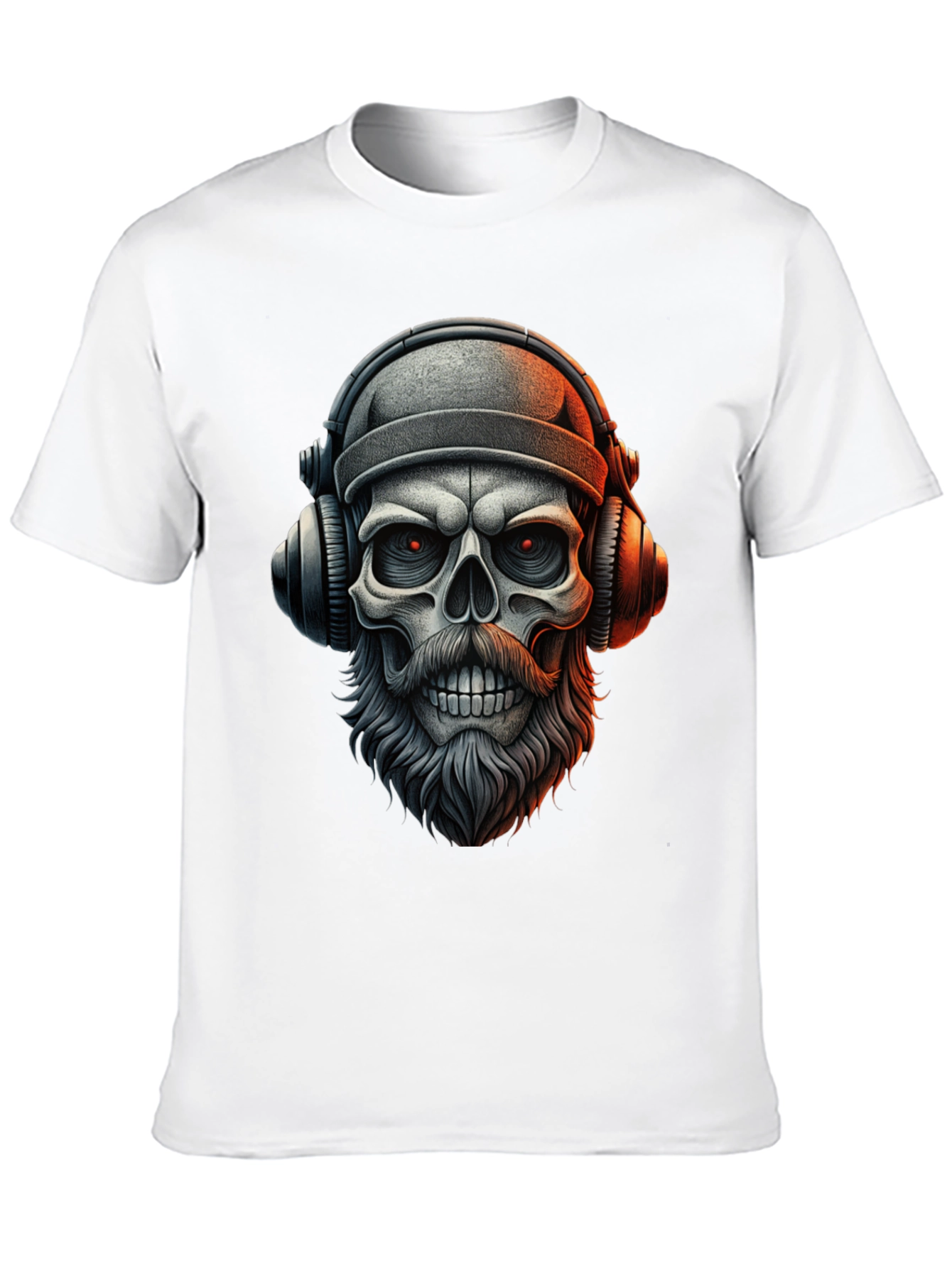 Camiseta Negra con Calavera Barbuda y Audífonos