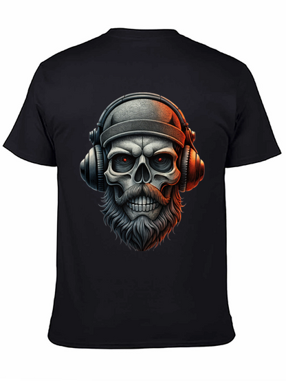 Camiseta Negra con Calavera Barbuda y Audífonos