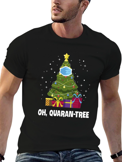 Camiseta Negra Navideña Quaran-Tree con Cubrebocas